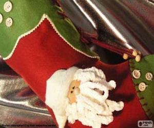 yapboz Noel Baba yüzü ve düğmeler süslü çorap